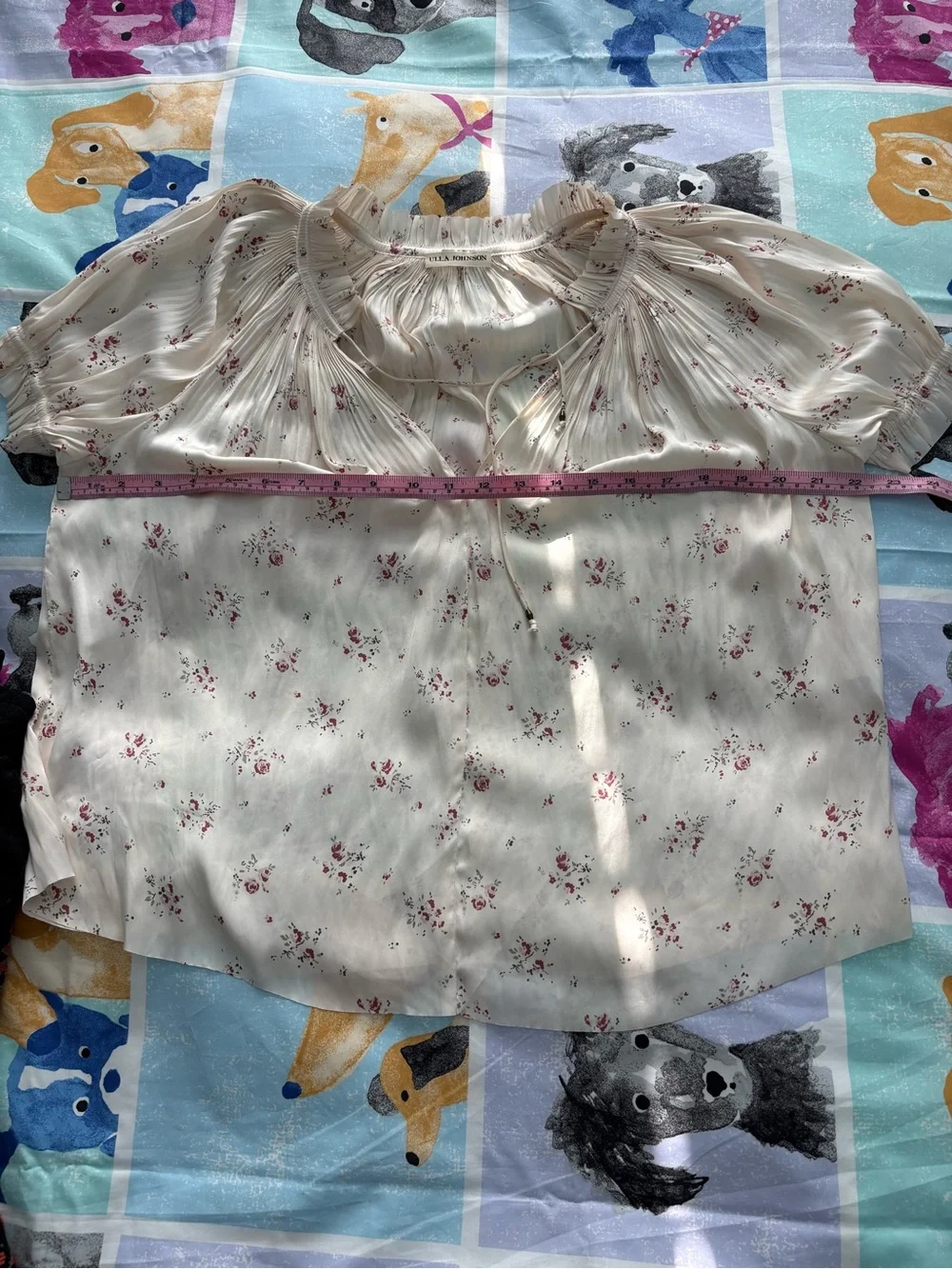 Ulla Johnson Pleat Short Sleeve Floral Top - Cream Size 2